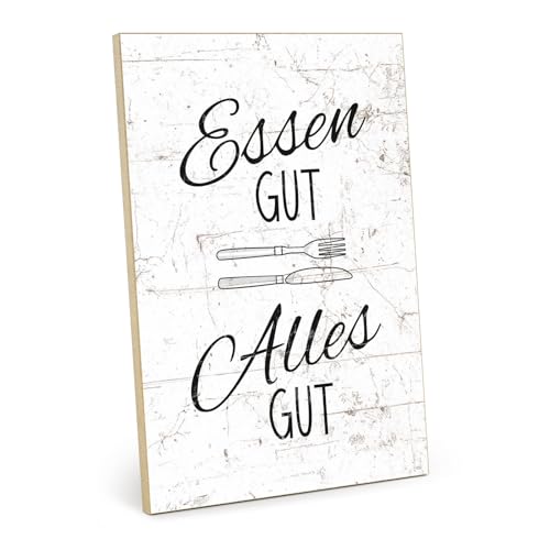 TypeStoff Holzschild mit Spruch – Essen – im Vintage-Look mit Zitat als Geschenk und Dekoration zum Thema Küche und Genuss - HS-00850