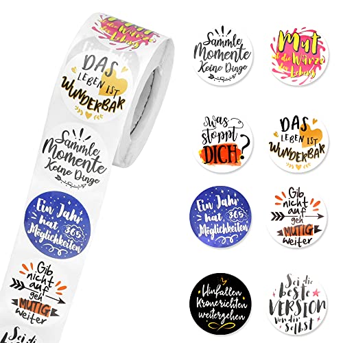 PEALOVCOM 500 Stück Inspirierende Sprüche Rolle Aufkleber Motivation Quotes Stickers Selbstklebend Belohnung Aufkleber Dekorative Sticker für Scrapbooking Umschlag -Deutsche (8 Sprüche)